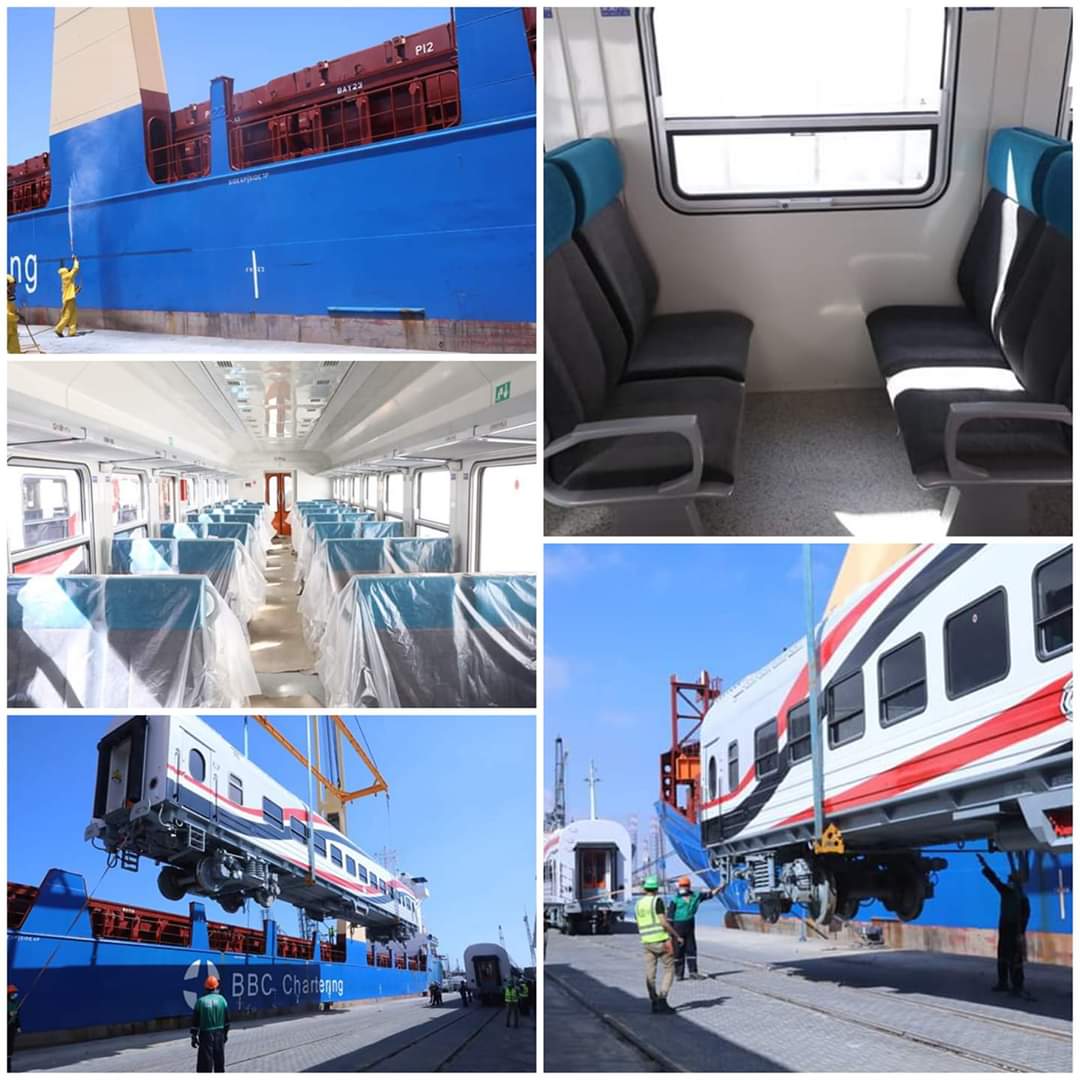 وصول الدفعة الأولى من عربات الركاب الجديدة  إلى ميناء الإسكندرية ضمن صفقة تصنيع و توريد(1300)عربة سكة حديد جديدة.