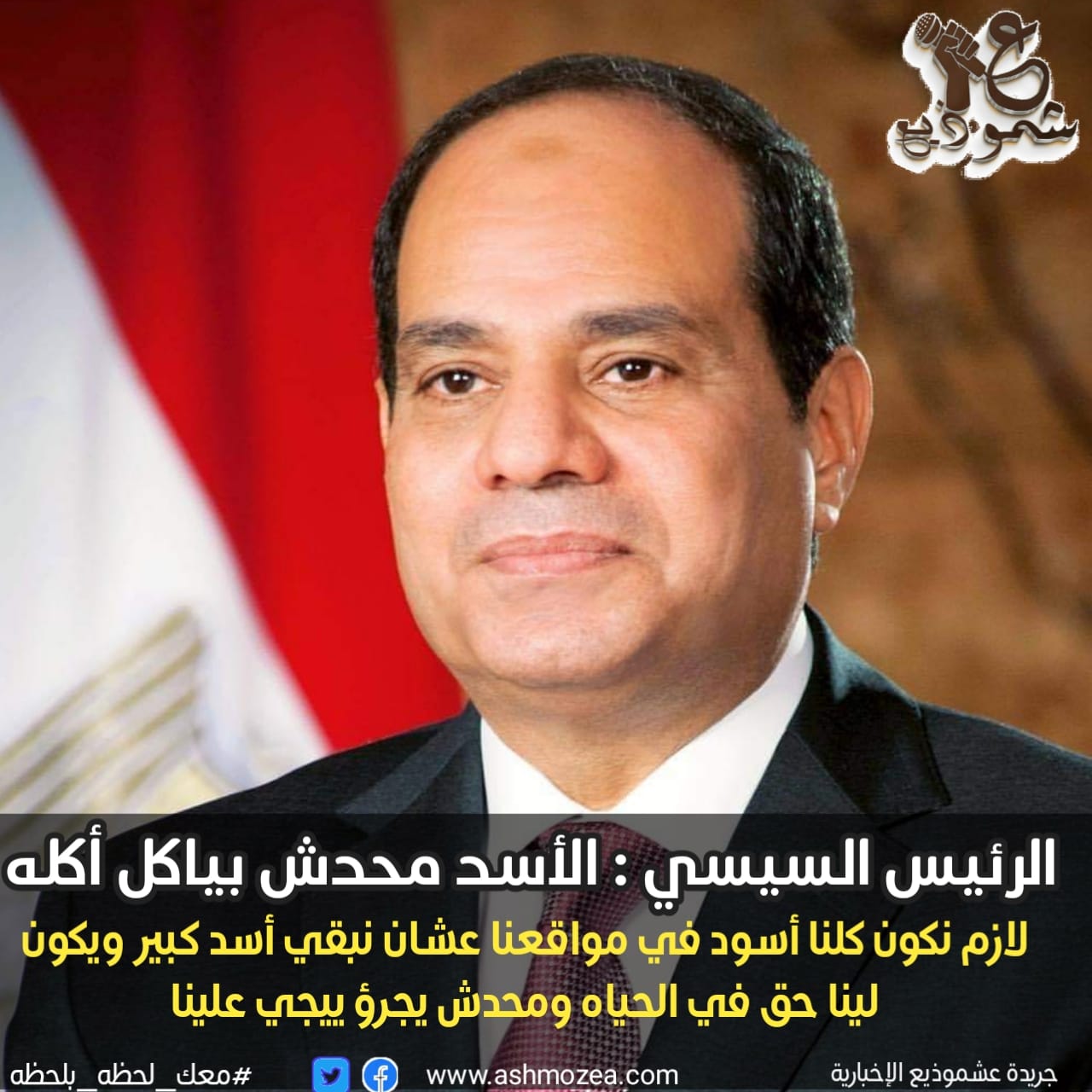 الرئيس السيسي للمصريين:  لازم كلنا نبقا أسود في مواقعنا عشان نبقي أسد كبير .