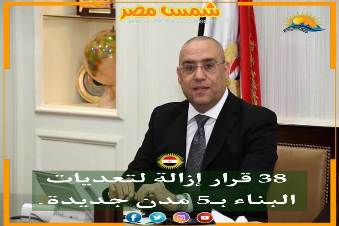 |شمس مصر|..38 قرار إزالة لتعديات البناء بـ5 مدن جديدة.